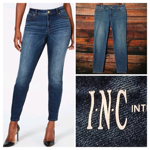 INC International Concepts Jeans Size 14 Skinny Leg Curvy Fit Blue Denim Stretch - Picture 1 of 9